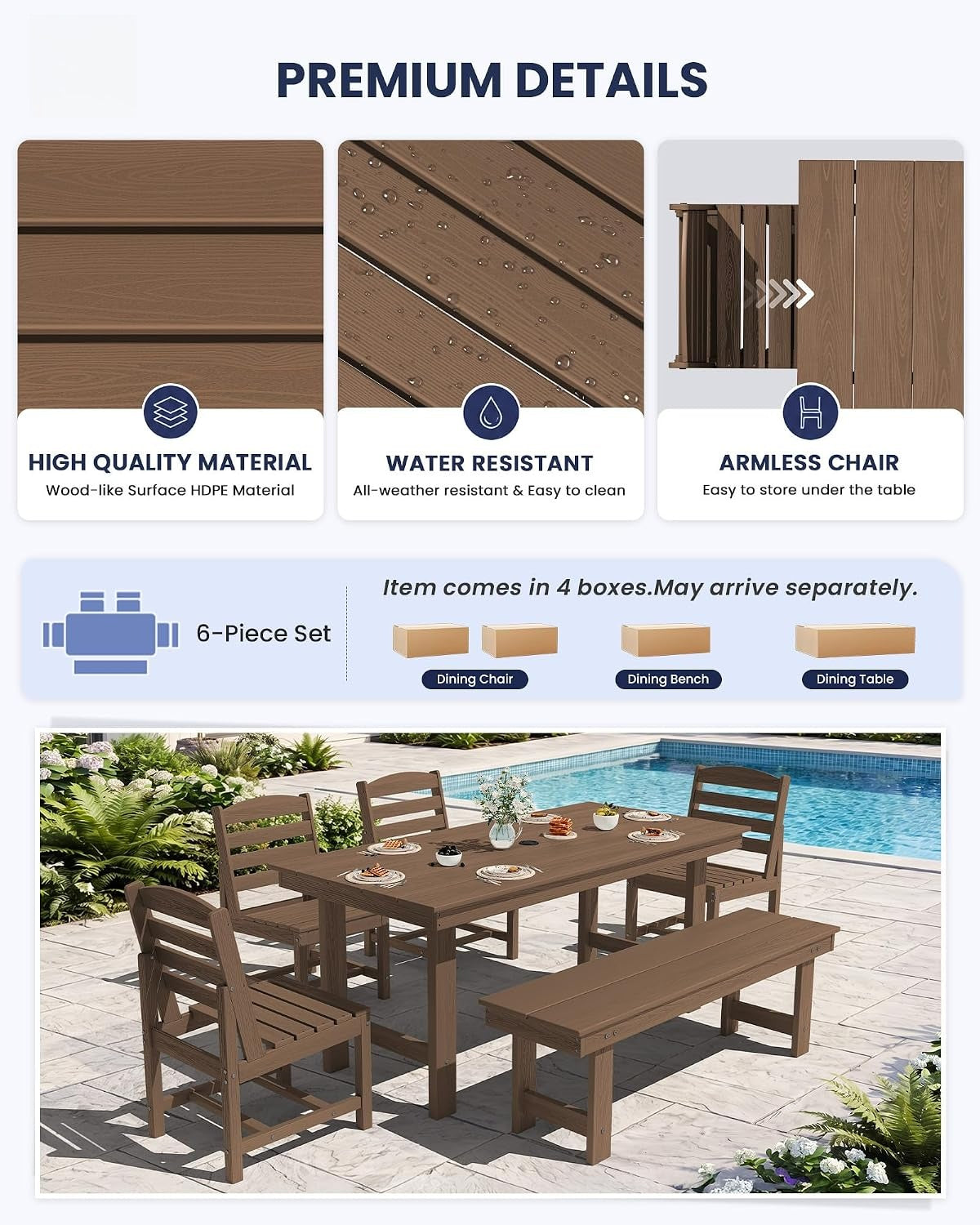 HDPE 6‑Piece Outdoor Patio Dining Set
