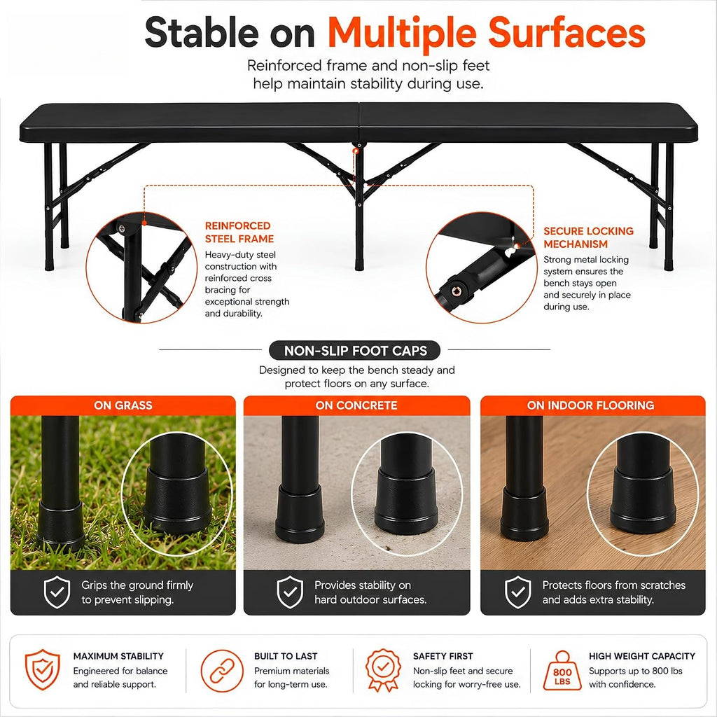 Portable Plastic Indoor Outdoor Folding Bench