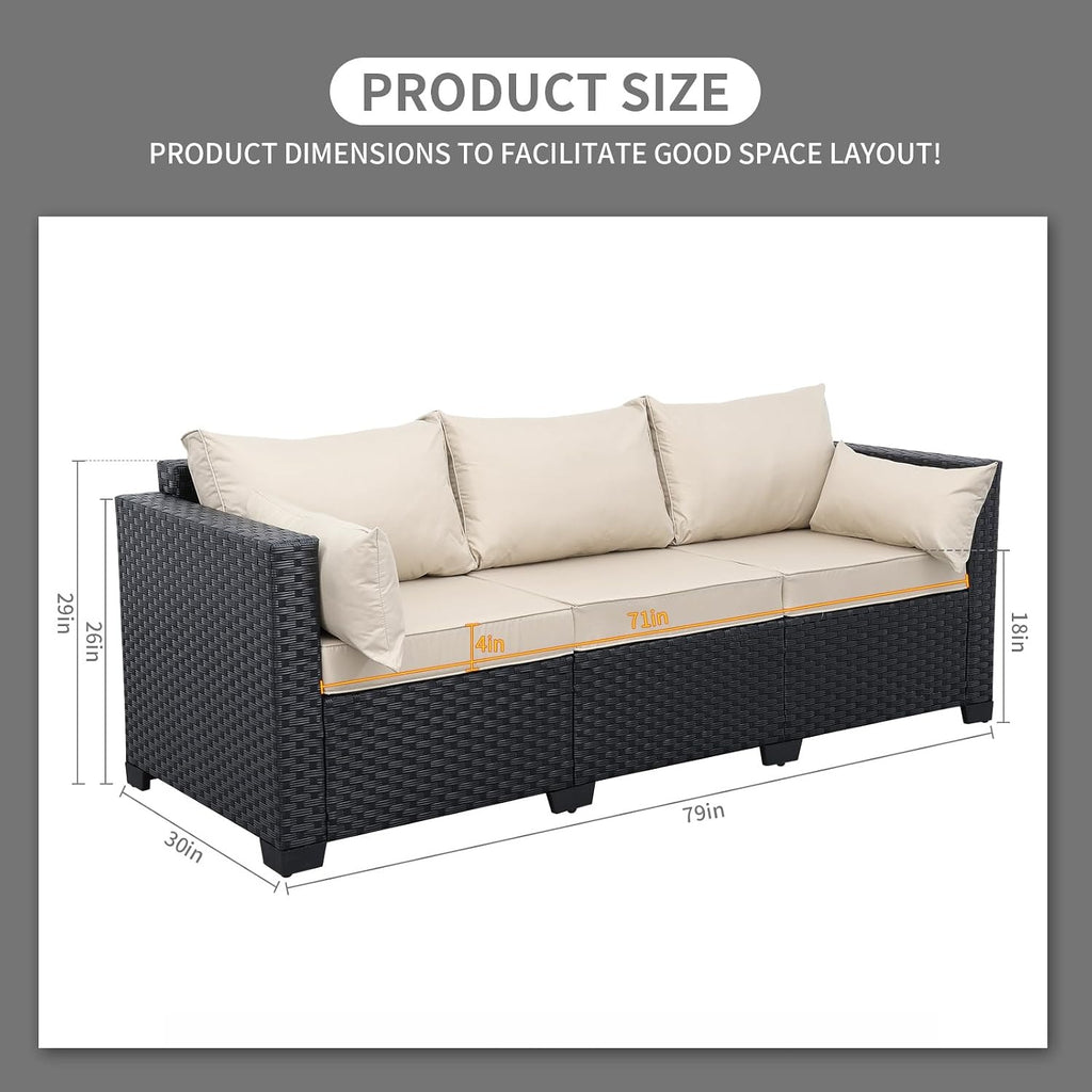 Wicker 3‑Seat Waterproof Outdoor Patio Sofa