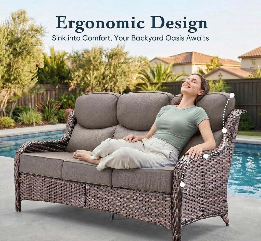 All‑Weather Wicker 3‑Seat Outdoor Patio Sofa