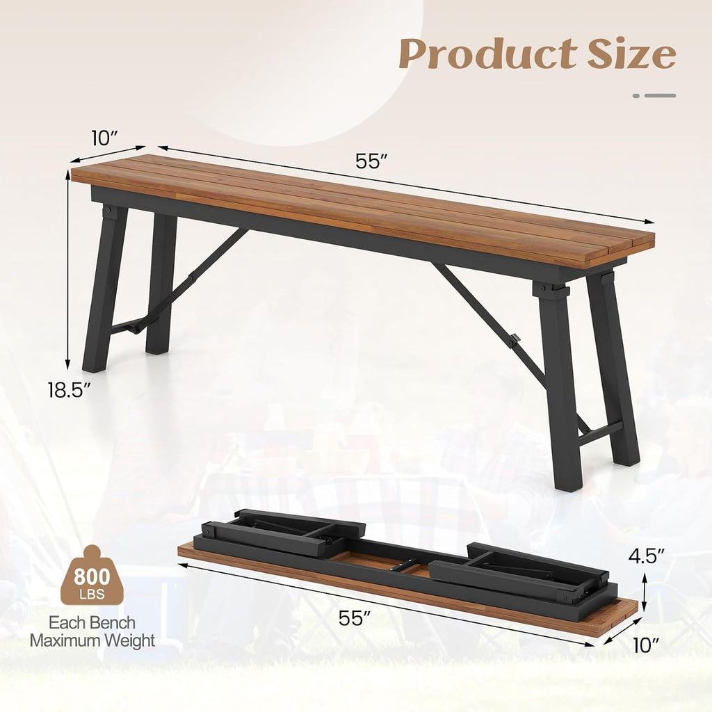 Weatherproof Acacia Wood Outdoor Folding Bench