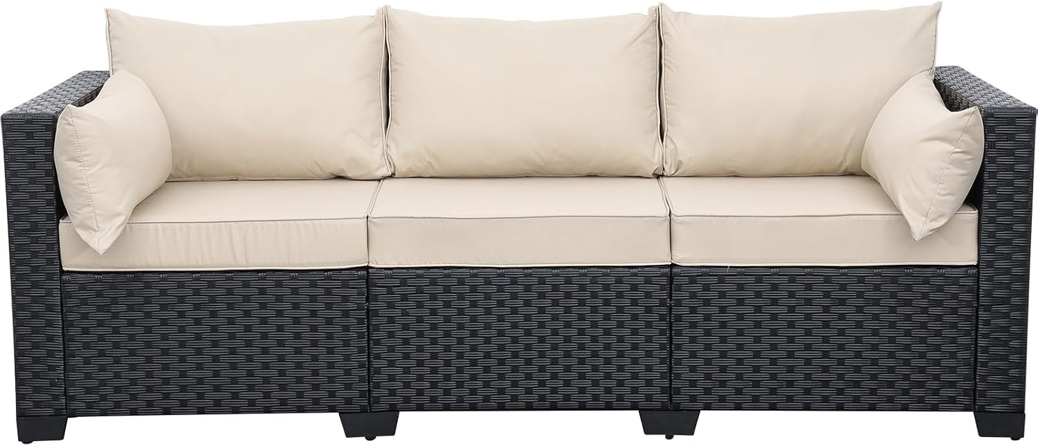 Wicker 3‑Seat Waterproof Outdoor Patio Sofa