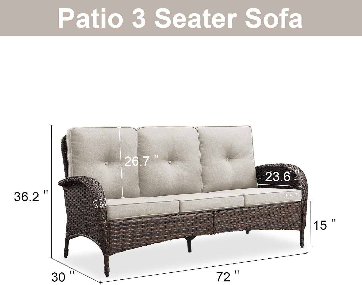 All‑Weather Wicker 3‑Seat Outdoor Patio Sofa