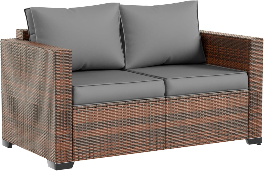 Wicker 2‑Seat Outdoor Patio Loveseat Sofa