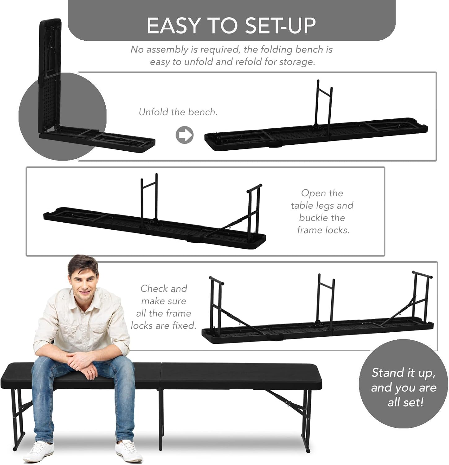 Portable Plastic Indoor Outdoor Folding Bench