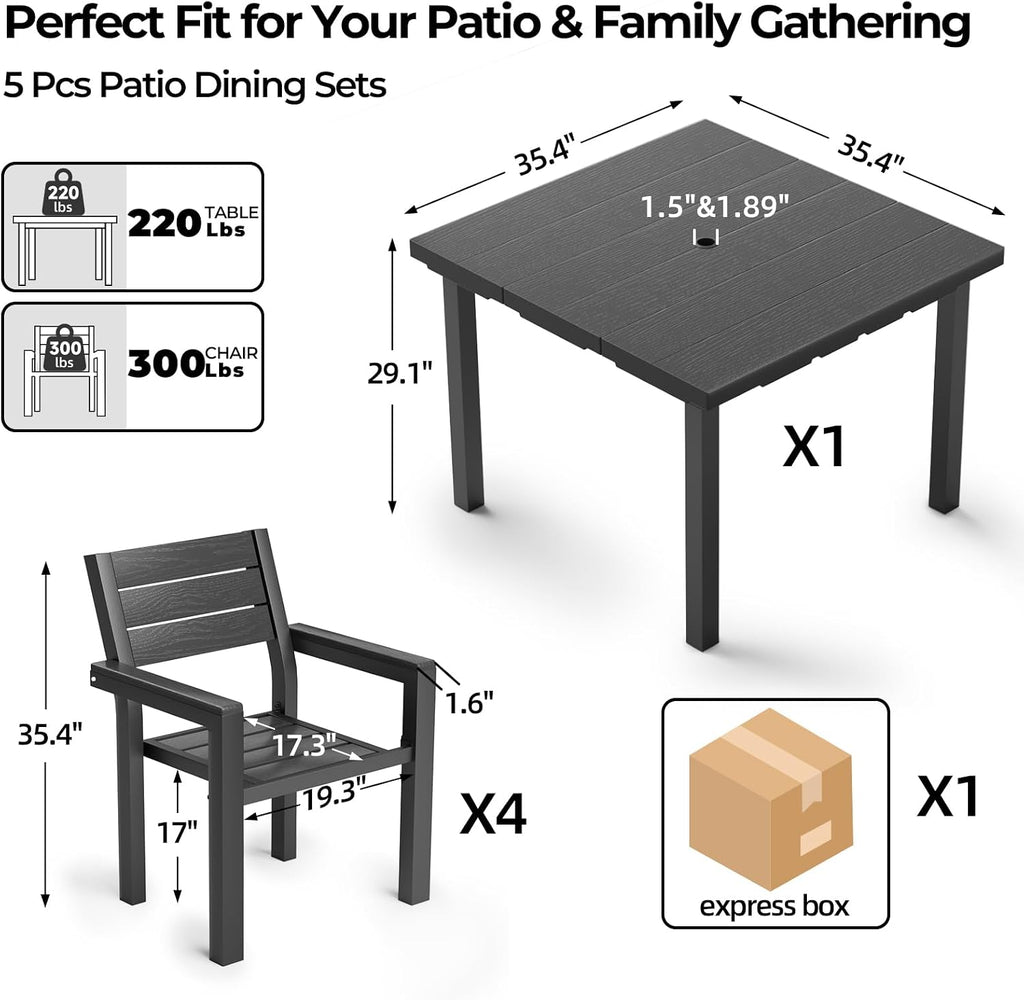 HDPE 5‑Piece Outdoor Patio Dining Set