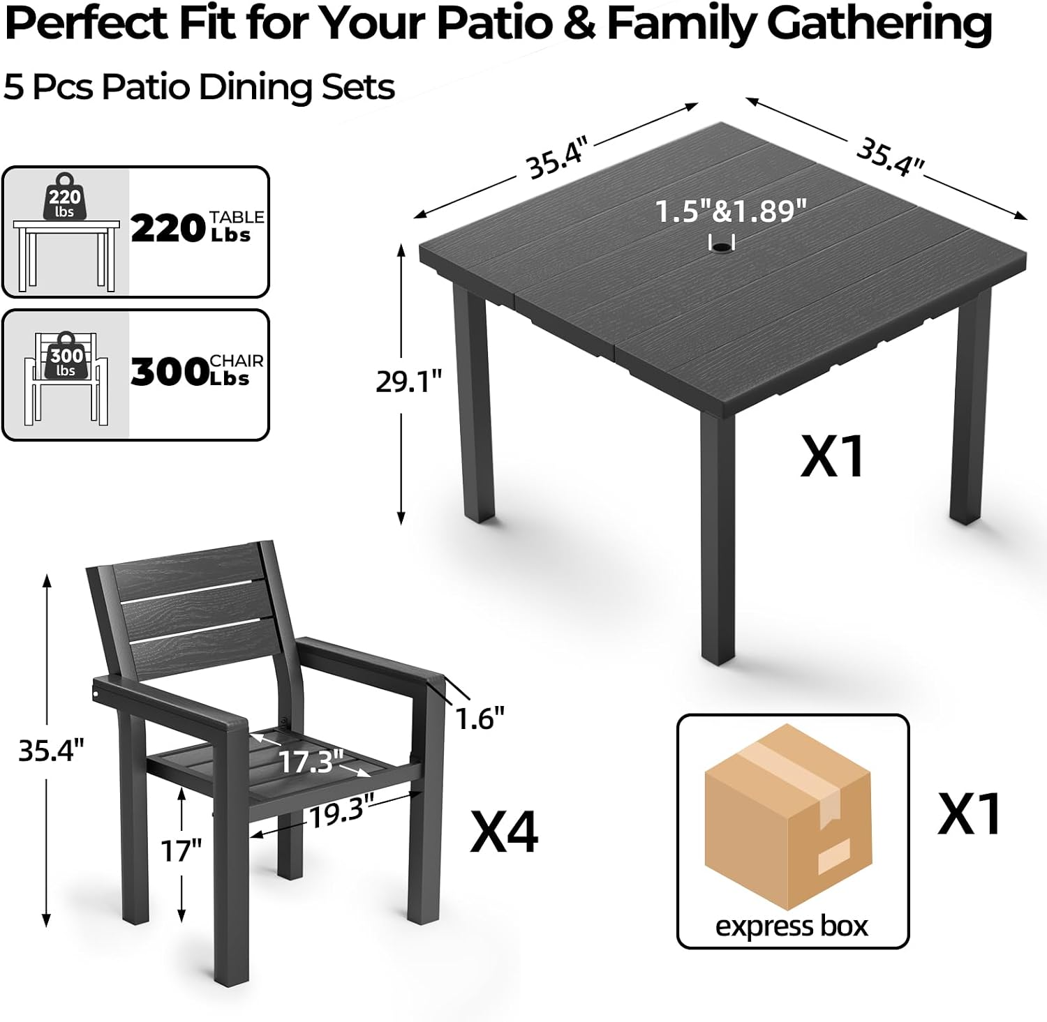 HDPE 5‑Piece Outdoor Patio Dining Set