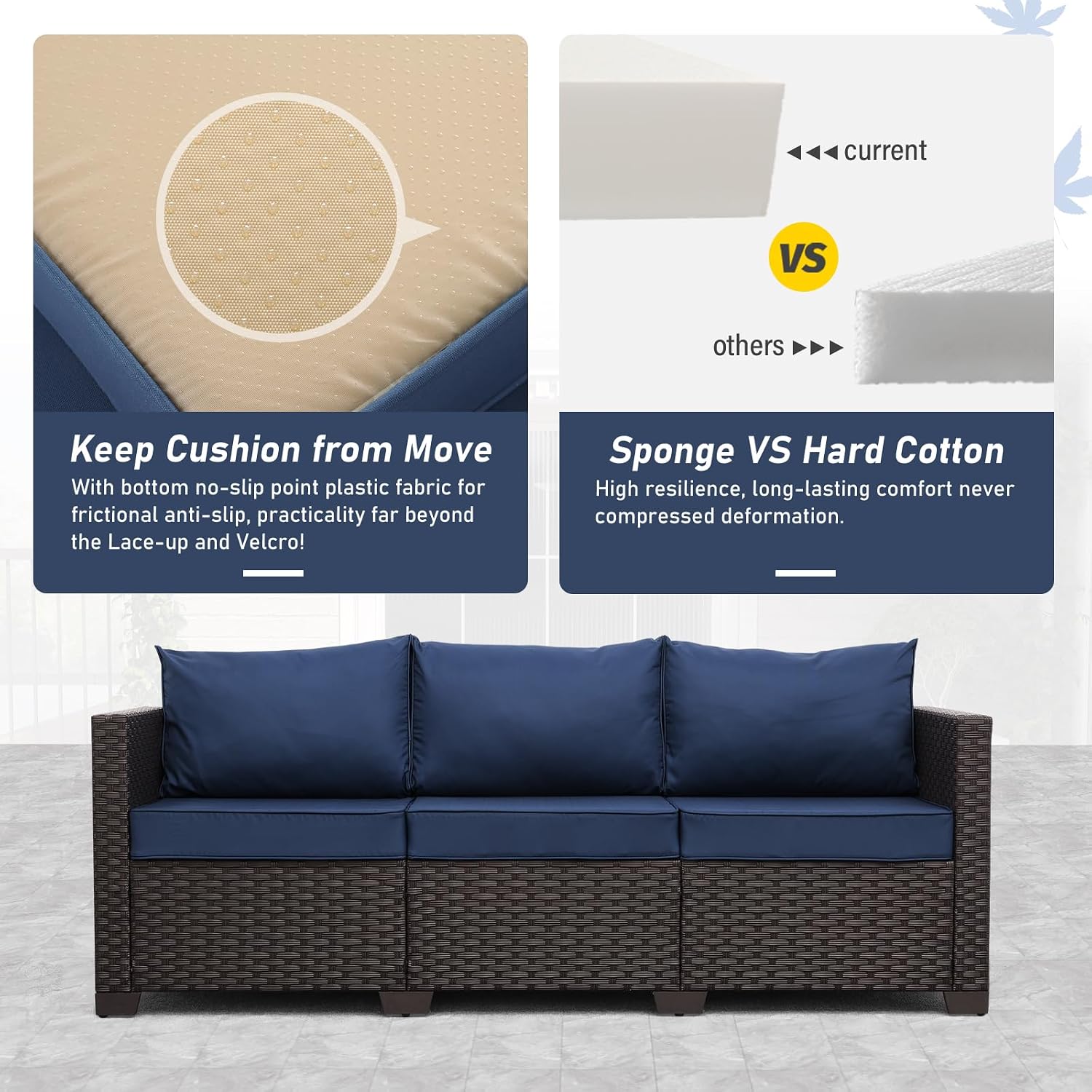 Wicker 3‑Seat Waterproof Outdoor Patio Sofa