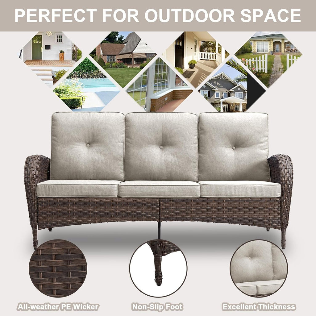 All‑Weather Wicker 3‑Seat Outdoor Patio Sofa