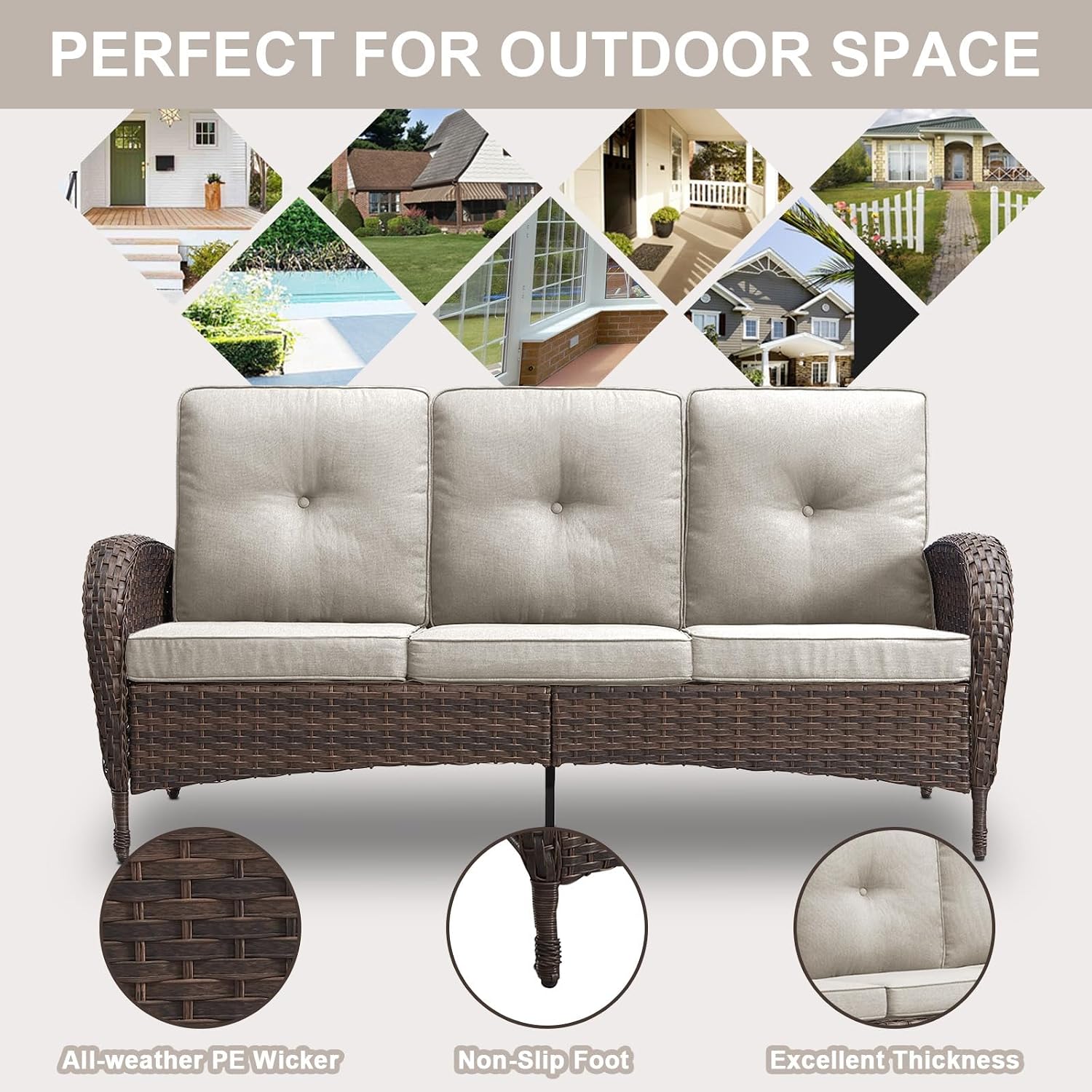 All‑Weather Wicker 3‑Seat Outdoor Patio Sofa