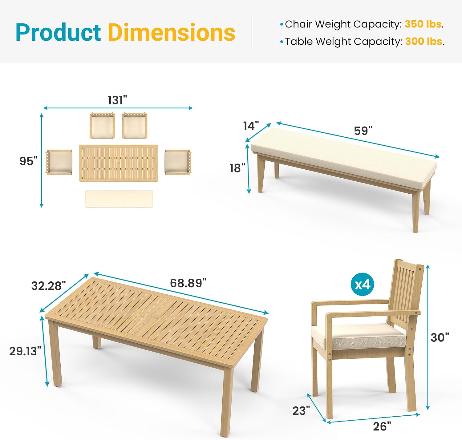 Acacia Wood Outdoor Patio Dining Set