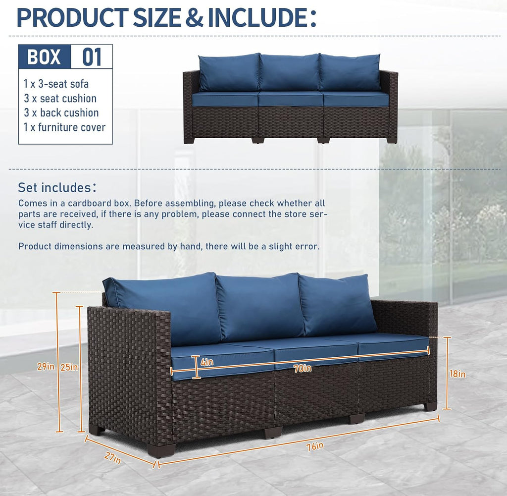 Wicker 3‑Seat Waterproof Outdoor Patio Sofa
