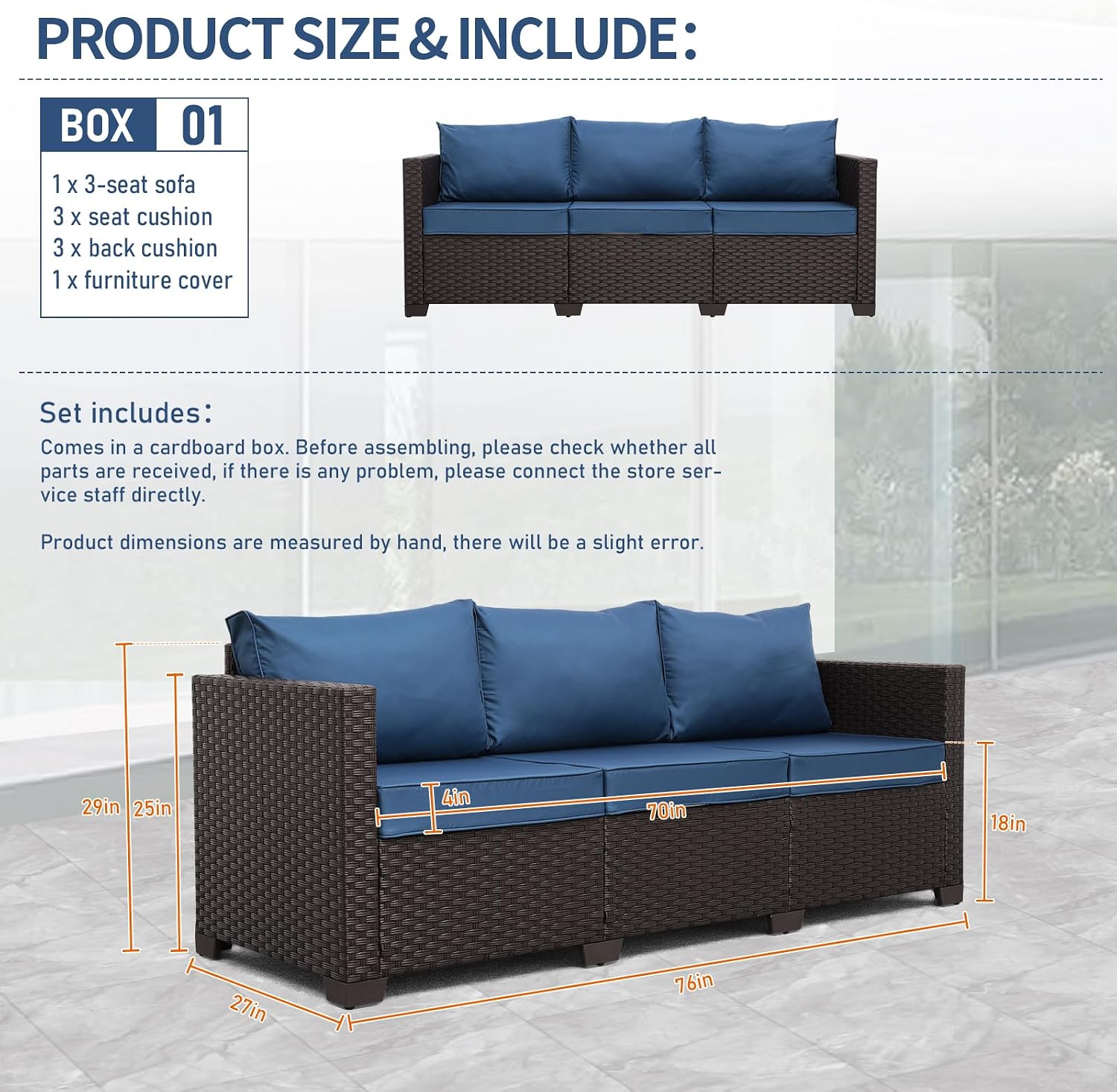 Wicker 3‑Seat Waterproof Outdoor Patio Sofa