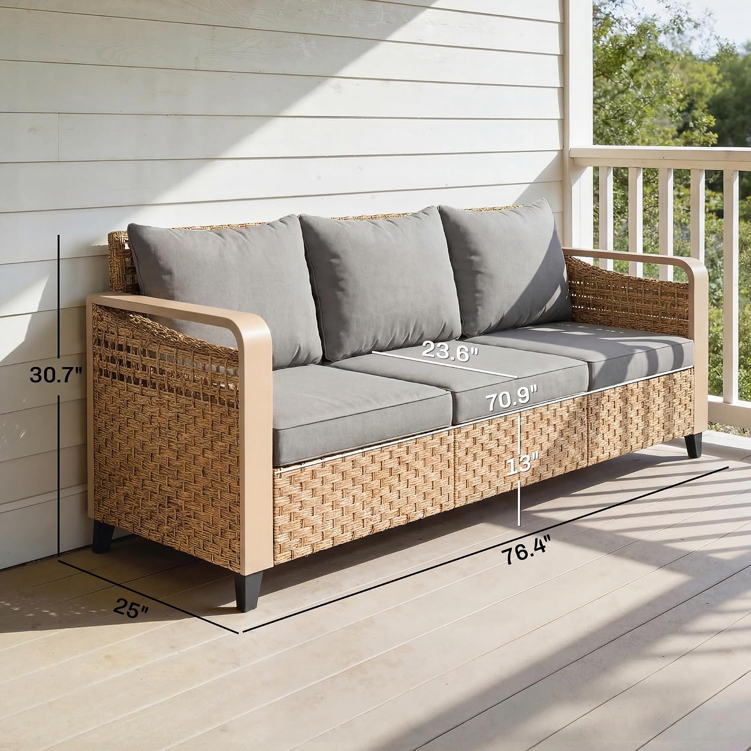 Wicker 3‑Seat Deep‑Seat Outdoor Patio Sofa