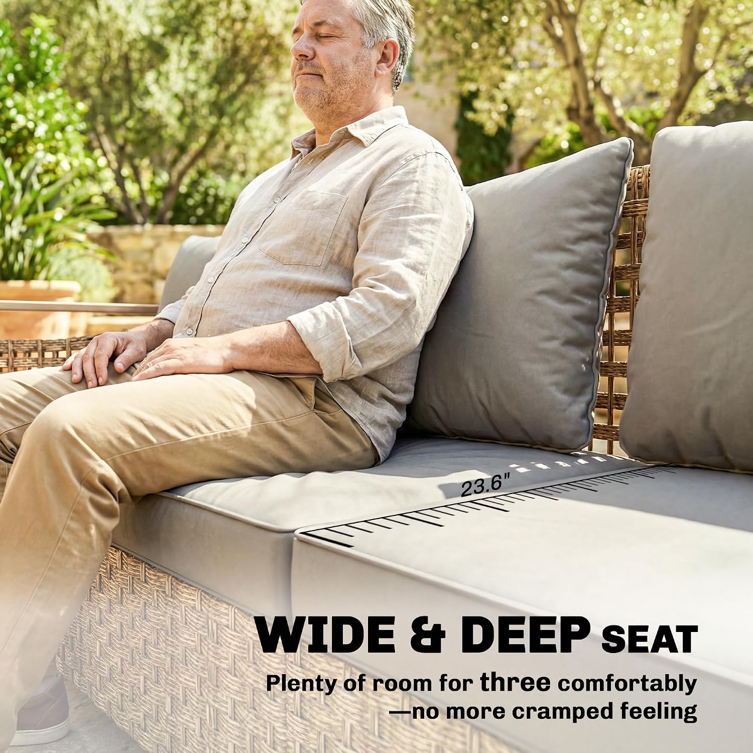 Wicker 3‑Seat Deep‑Seat Outdoor Patio Sofa