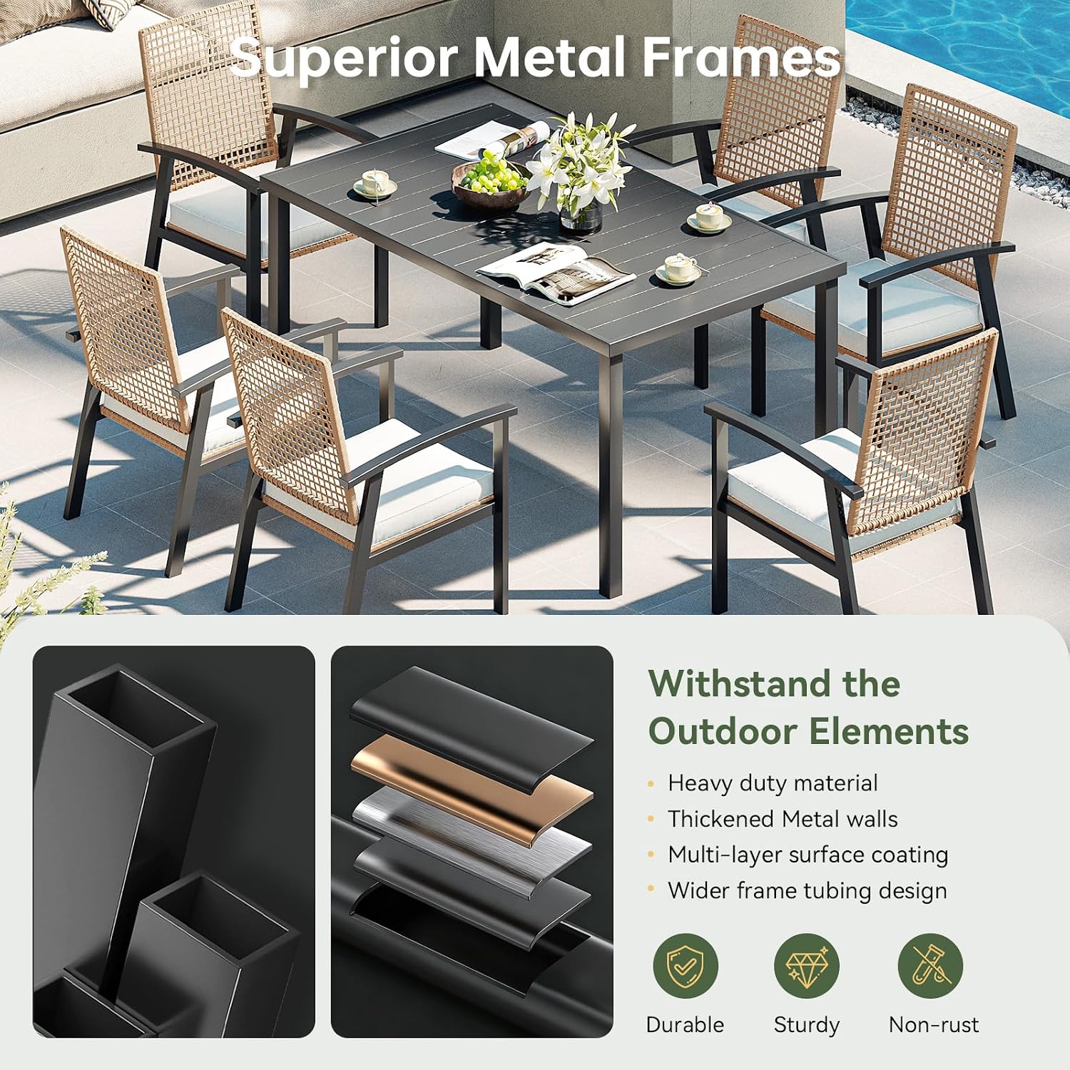 Wicker 7‑Piece Outdoor Patio Dining Set