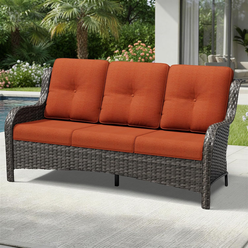 Wicker 3‑Seat High‑Back Outdoor Patio Sofa
