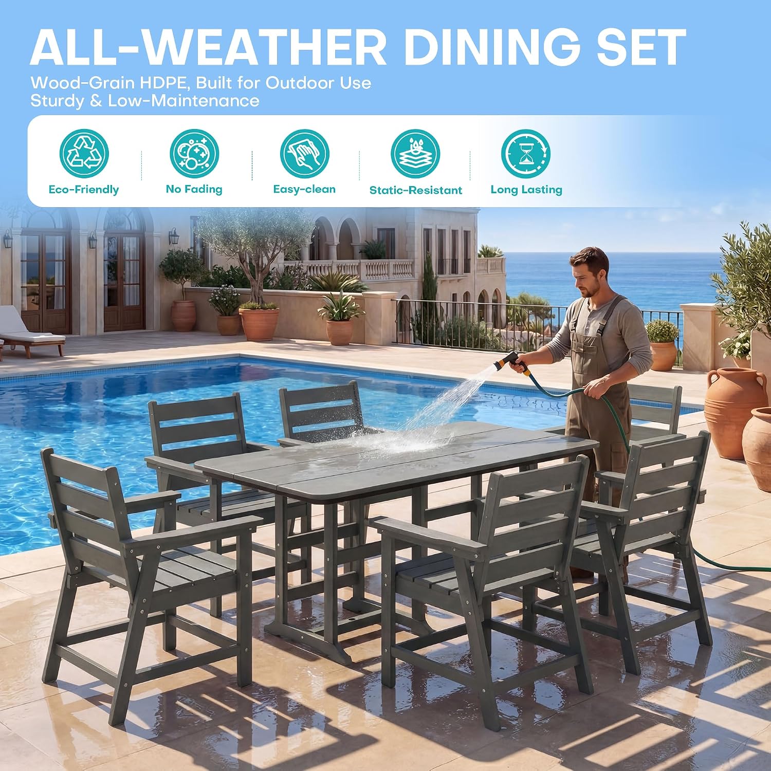 HDPE 7‑Piece Outdoor Patio Dining Set