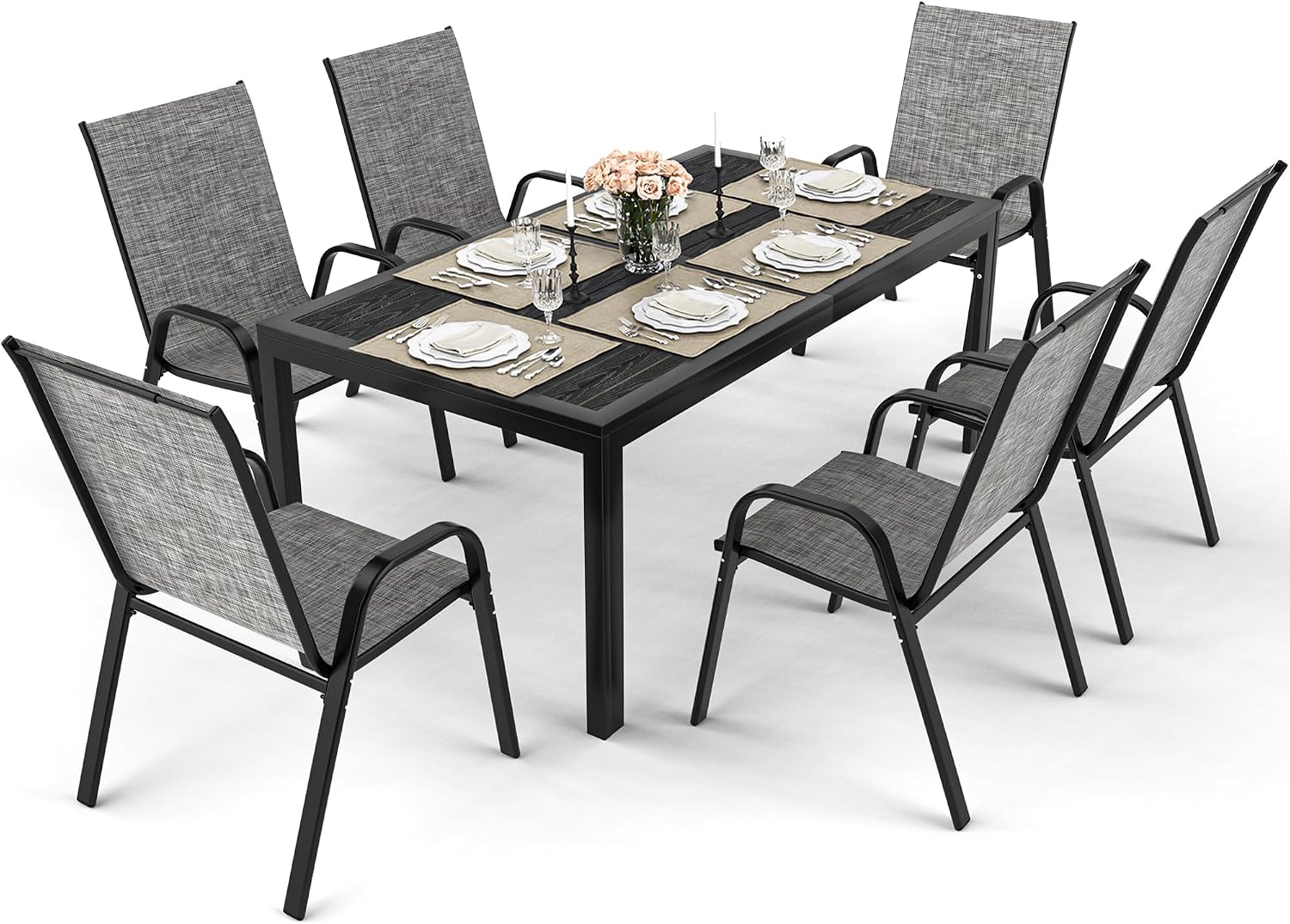 Rectangular Steel Outdoor Patio Dining Set