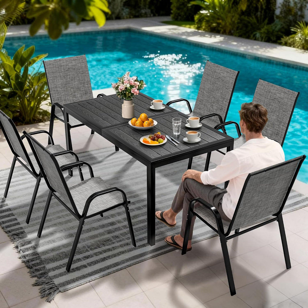 Rectangular Steel Outdoor Patio Dining Set