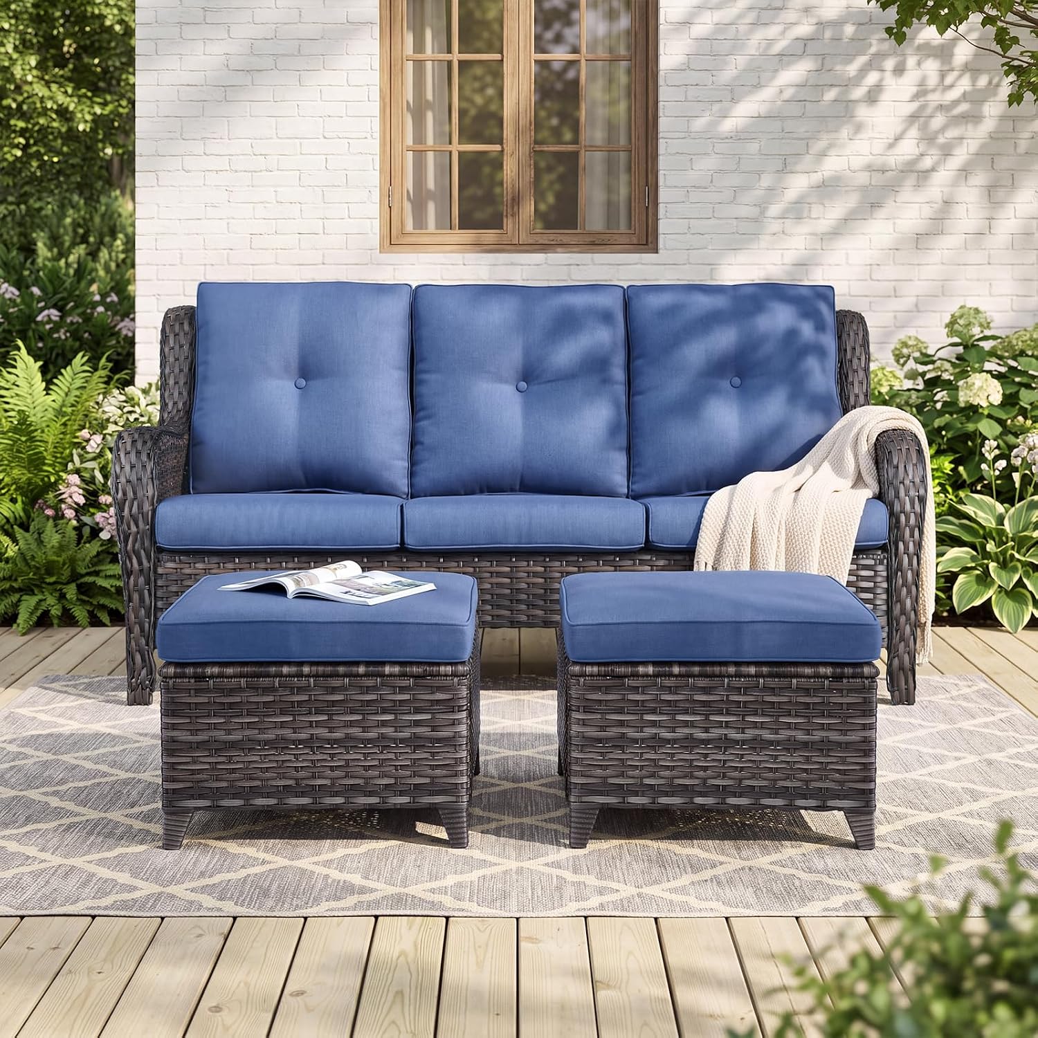Heavy‑Duty Wicker 3‑Seat Outdoor Patio Sofa
