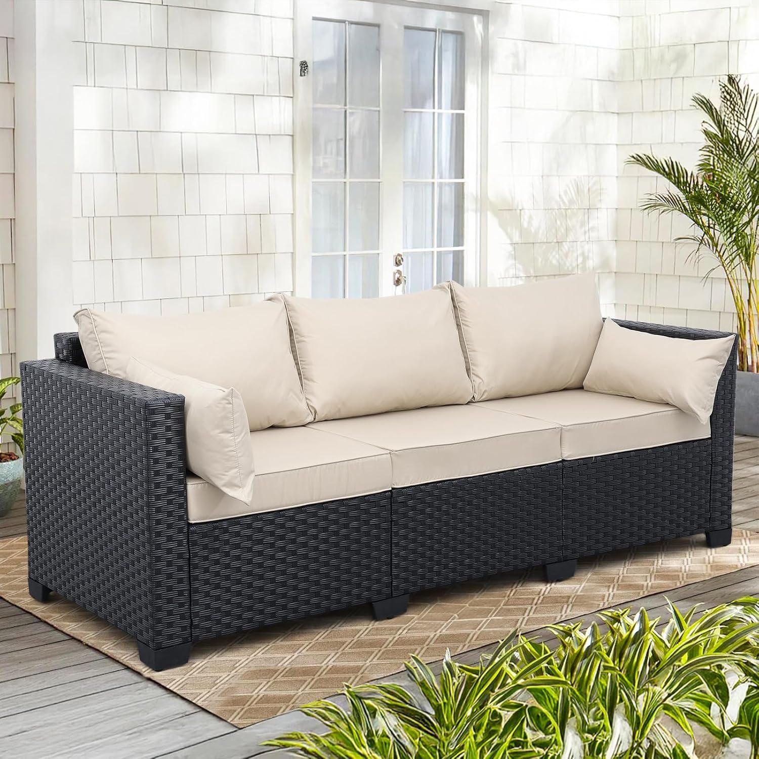 Wicker 3‑Seat Waterproof Outdoor Patio Sofa