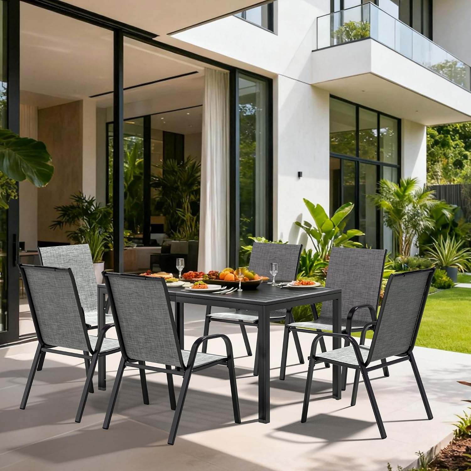 Rectangular Steel Outdoor Patio Dining Set