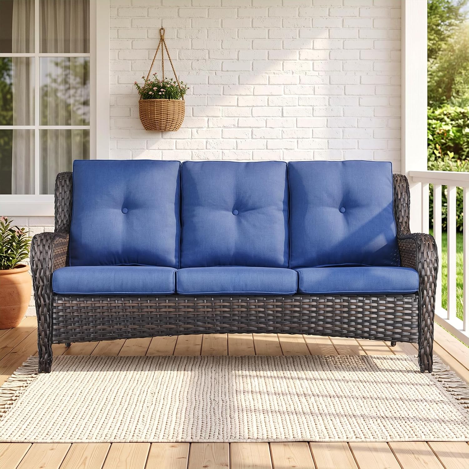 Heavy‑Duty Wicker 3‑Seat Outdoor Patio Sofa