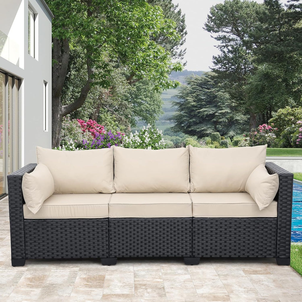 Wicker 3‑Seat Waterproof Outdoor Patio Sofa