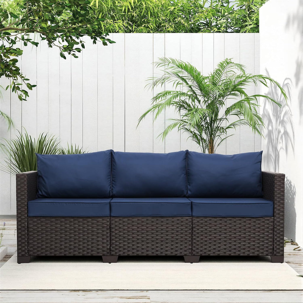 Wicker 3‑Seat Waterproof Outdoor Patio Sofa