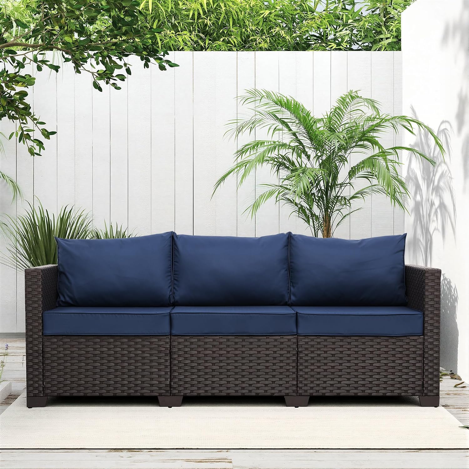 Wicker 3‑Seat Waterproof Outdoor Patio Sofa