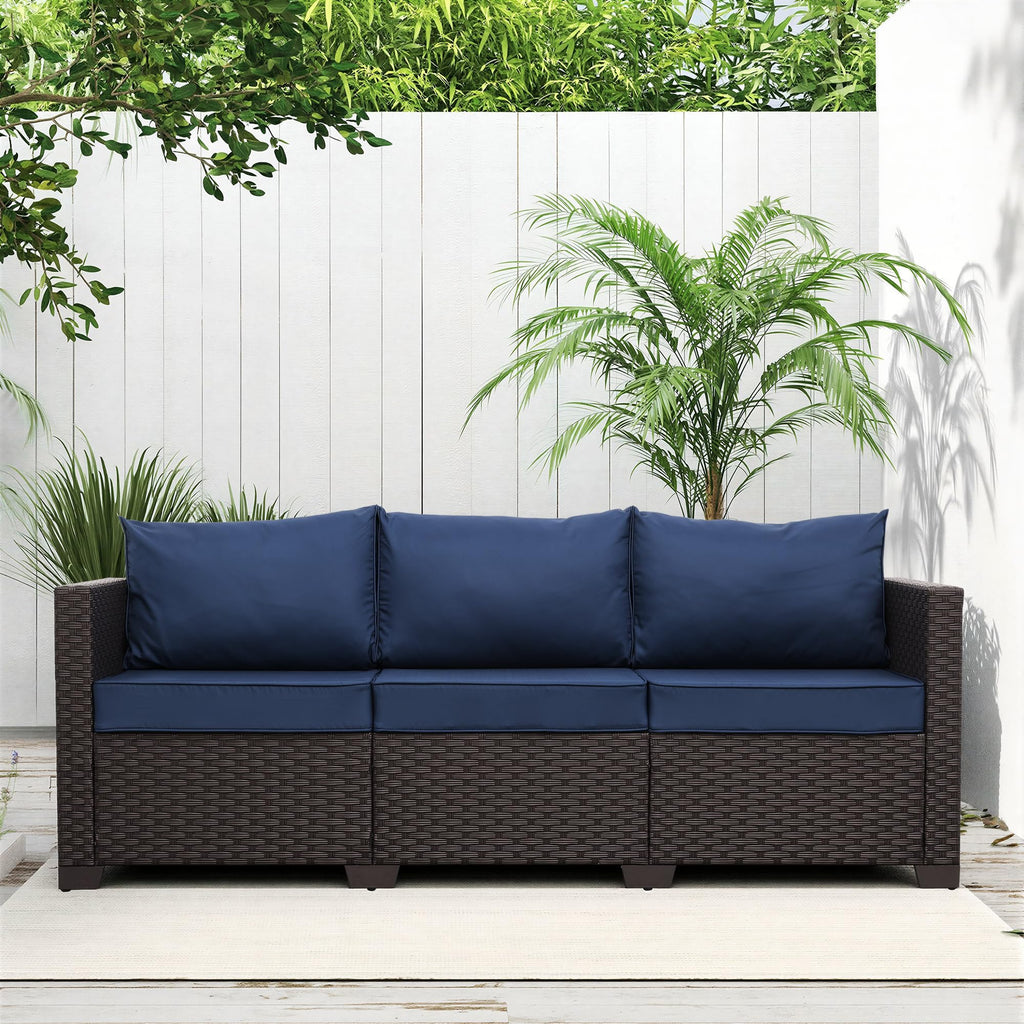 Wicker 3‑Seat Waterproof Outdoor Patio Sofa