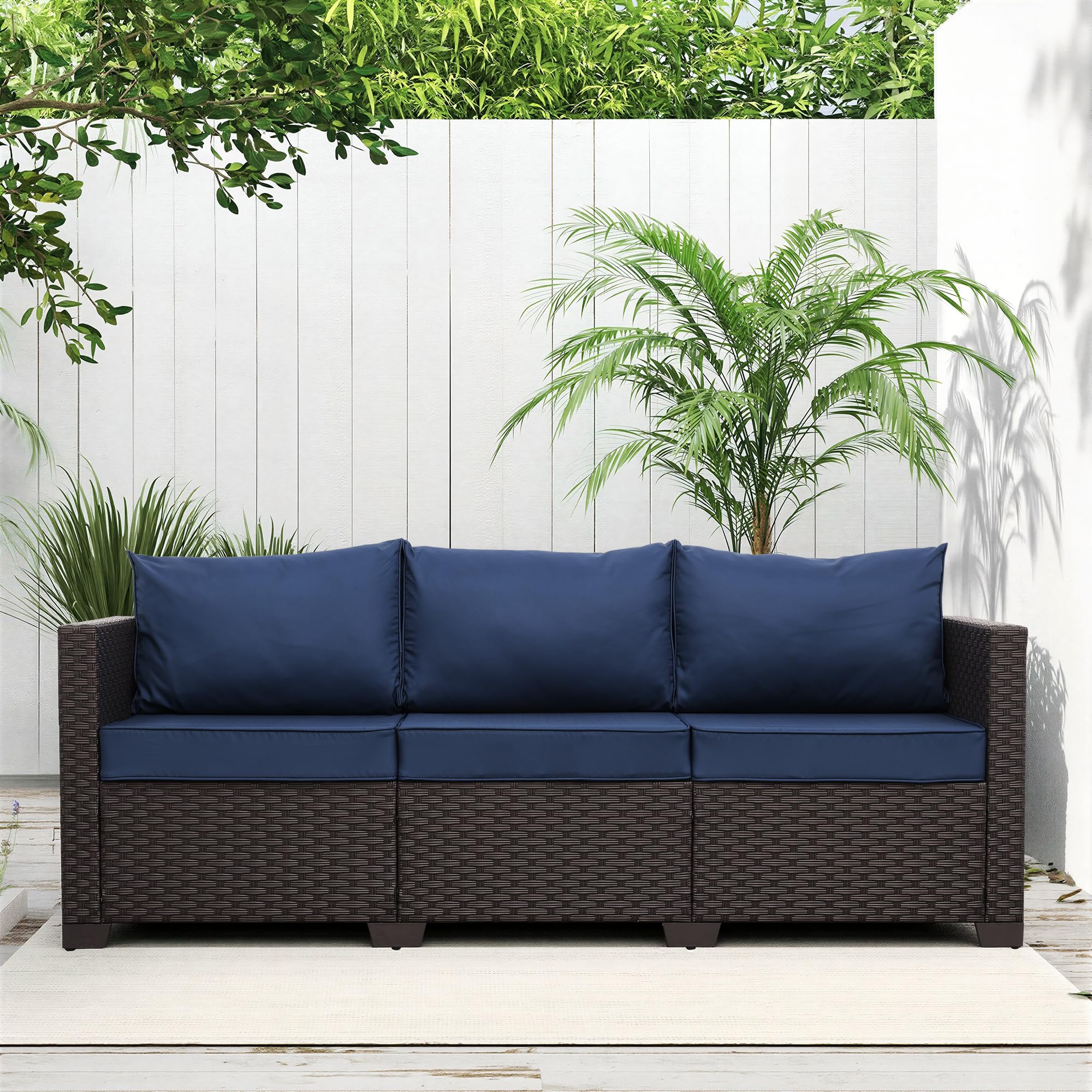 Wicker 3‑Seat Waterproof Outdoor Patio Sofa