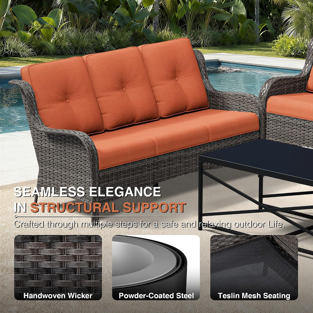 Wicker 3‑Seat High‑Back Outdoor Patio Sofa