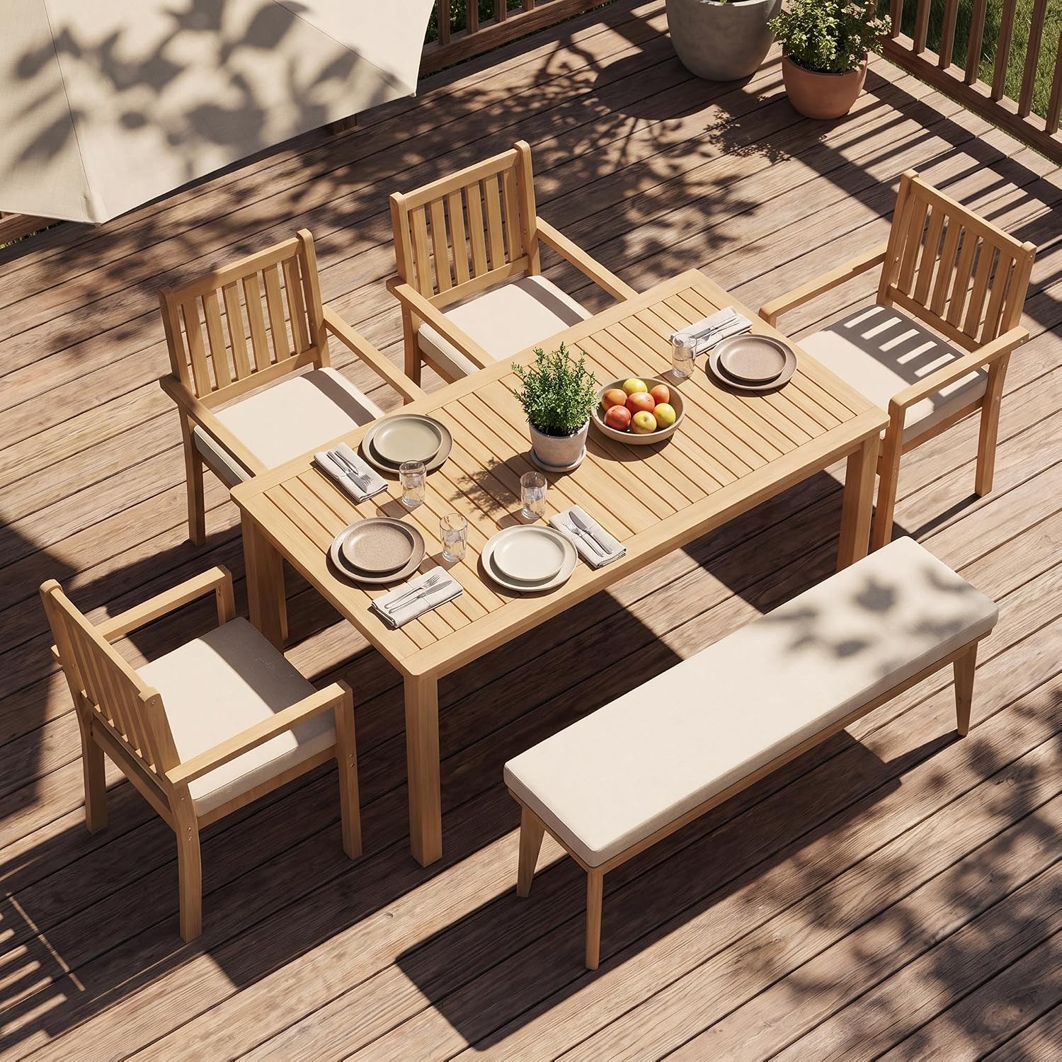 Acacia Wood Outdoor Patio Dining Set