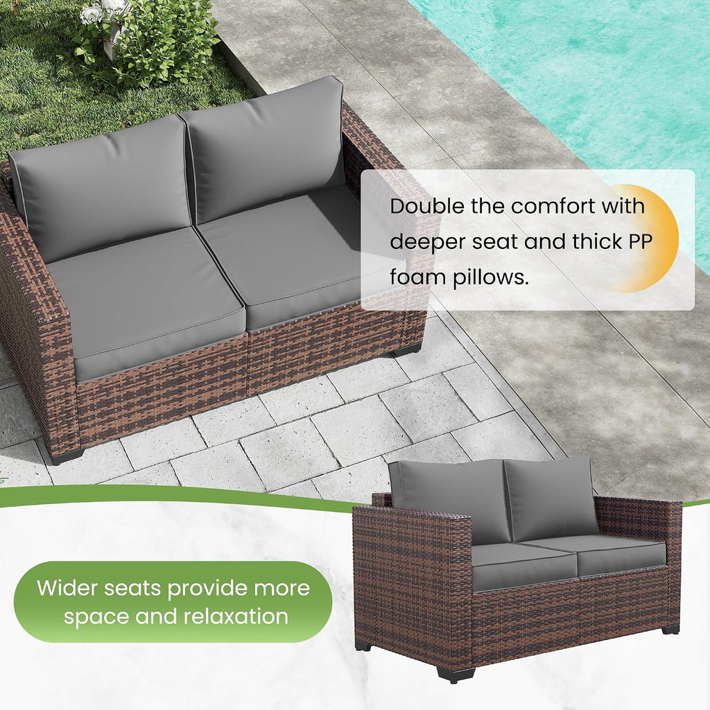 Wicker 2‑Seat Outdoor Patio Loveseat Sofa