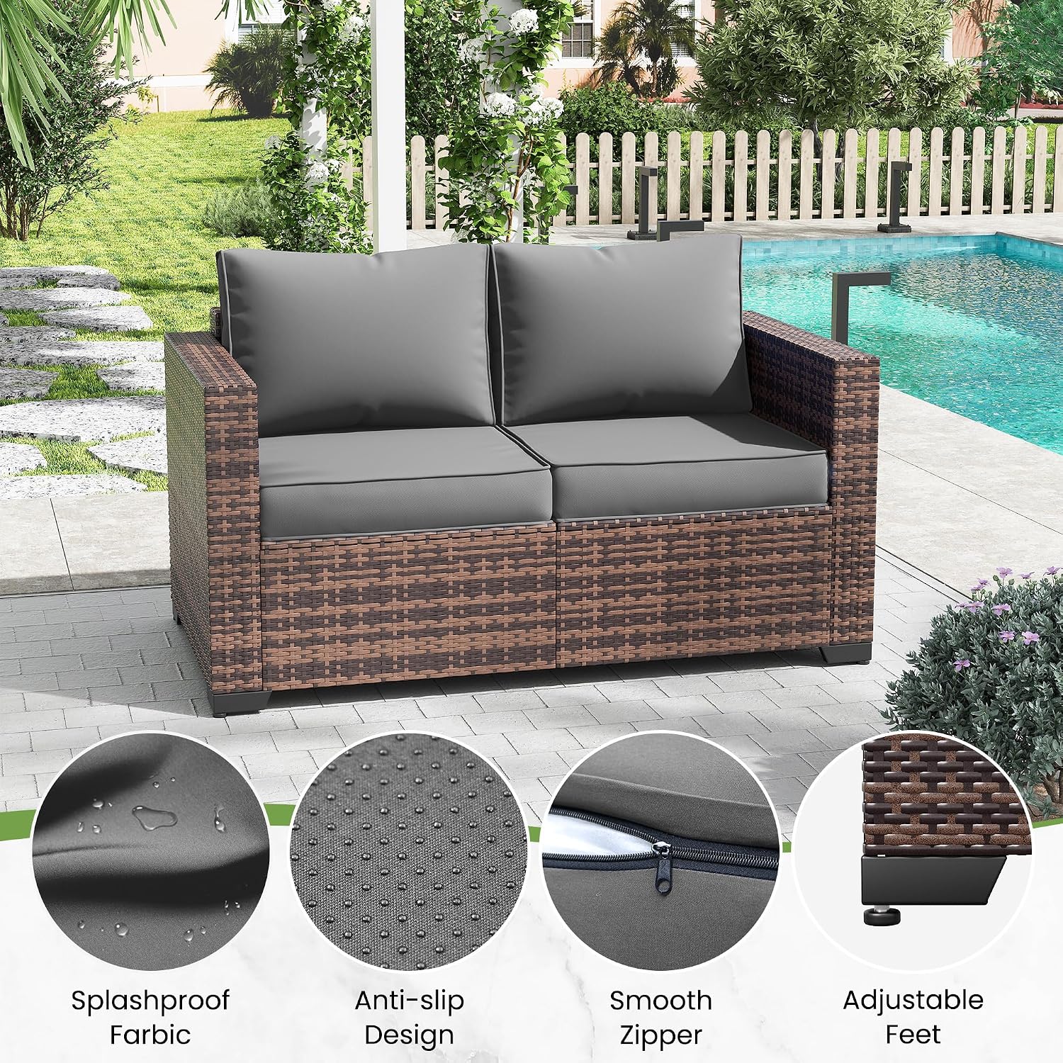 Wicker 2‑Seat Outdoor Patio Loveseat Sofa