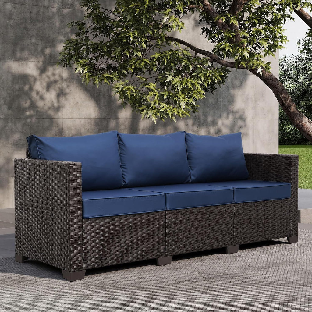 Wicker 3‑Seat Waterproof Outdoor Patio Sofa