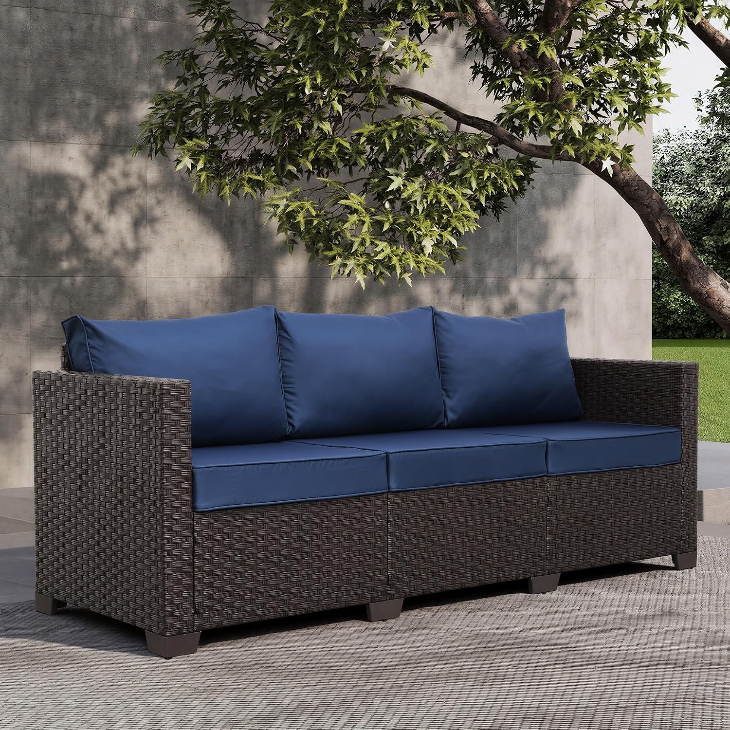 Wicker 3‑Seat Waterproof Outdoor Patio Sofa