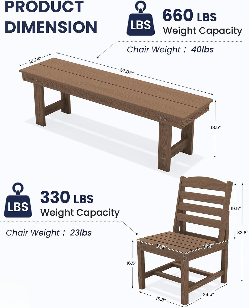 HDPE 6‑Piece Outdoor Patio Dining Set