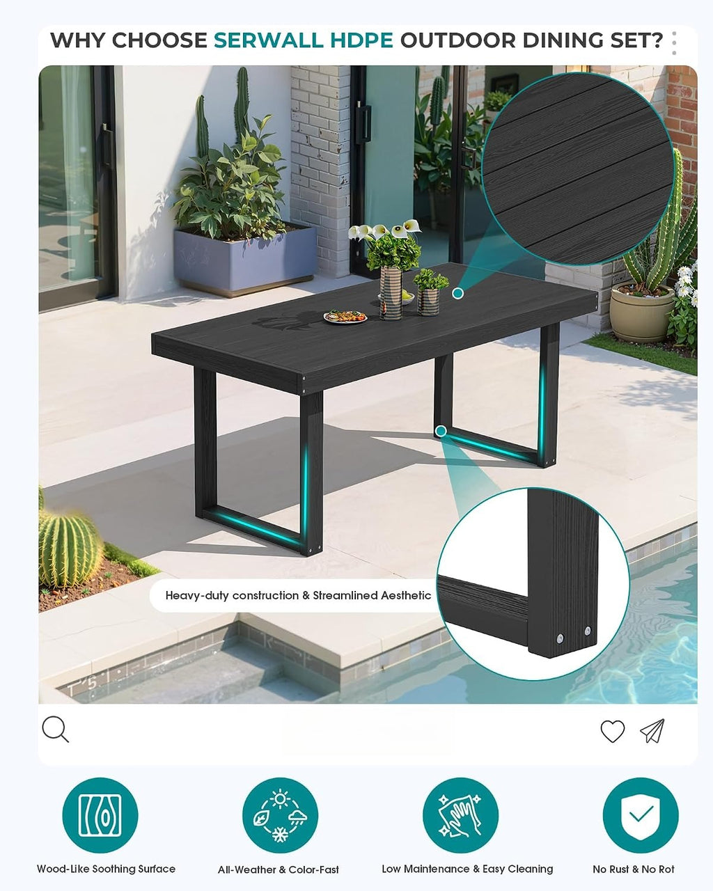 HDPE 4‑Seat Outdoor Patio Dining Set